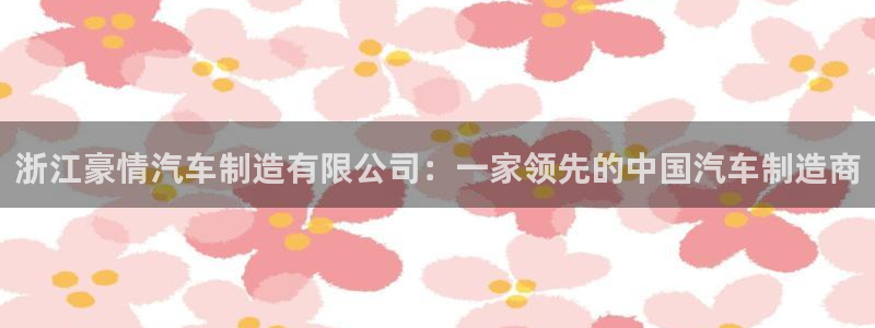 彩神赢的钱是哪里来的：浙江豪情汽车制造有限公司：一家领先的中国汽车制造商